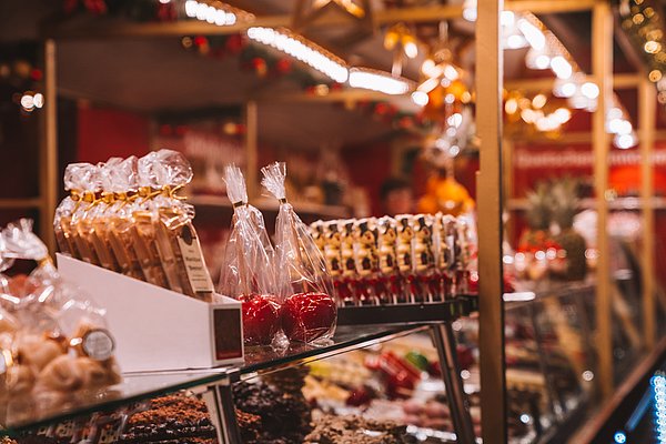 Christmas market stall with sweets